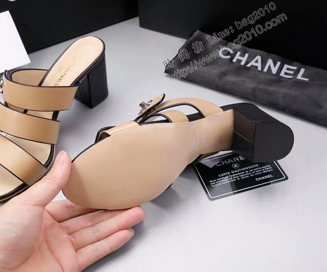 Chanel女鞋 香奈兒新款拖鞋 Chanel高跟涼拖鞋  naq1110